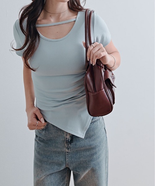 kirakiraShop(キラキラショップ)の「ネック ストラップ シャーリング アシメ Tシャツ(Tシャツ/カットソー・レディース・イエロー/ブラック/ピンク/ホワイト/ブルー・FREE)」の17枚目の写真