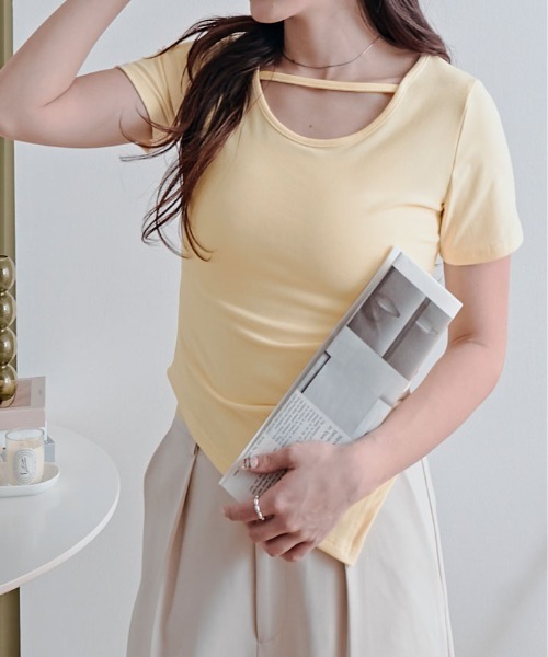 kirakiraShop(キラキラショップ)の「ネック ストラップ シャーリング アシメ Tシャツ(Tシャツ/カットソー・レディース・イエロー/ブラック/ピンク/ホワイト/ブルー・FREE)」の22枚目の写真