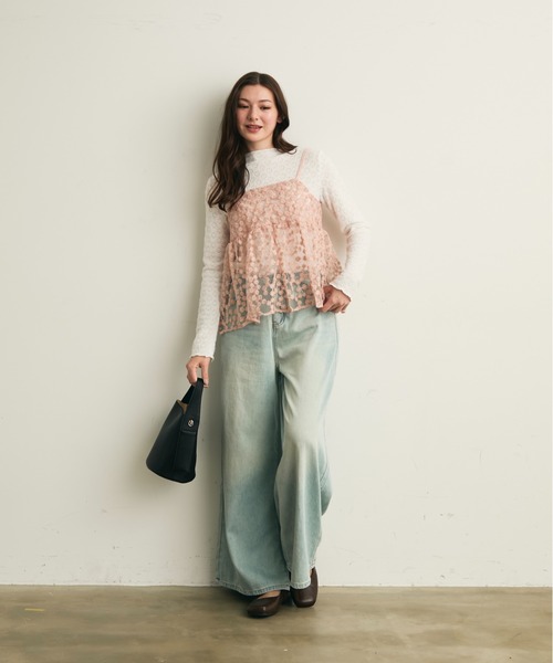 Lunea（ルネア）の「ジャガード花柄シアービスチェ/キャミソール（キャミソール・レディース・アイボリー/ピンク/ライトブルー・FREE）」の22枚目の写真