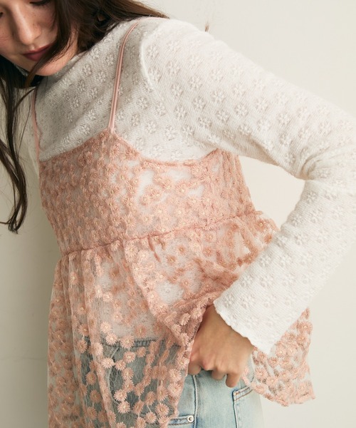 Lunea（ルネア）の「ジャガード花柄シアービスチェ/キャミソール（キャミソール・レディース・アイボリー/ピンク/ライトブルー・FREE）」の14枚目の写真