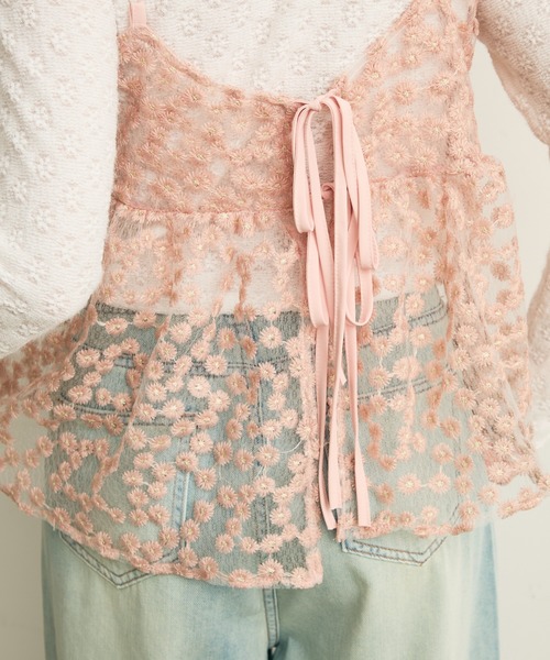 Lunea（ルネア）の「ジャガード花柄シアービスチェ/キャミソール（キャミソール・レディース・アイボリー/ピンク/ライトブルー・FREE）」の10枚目の写真