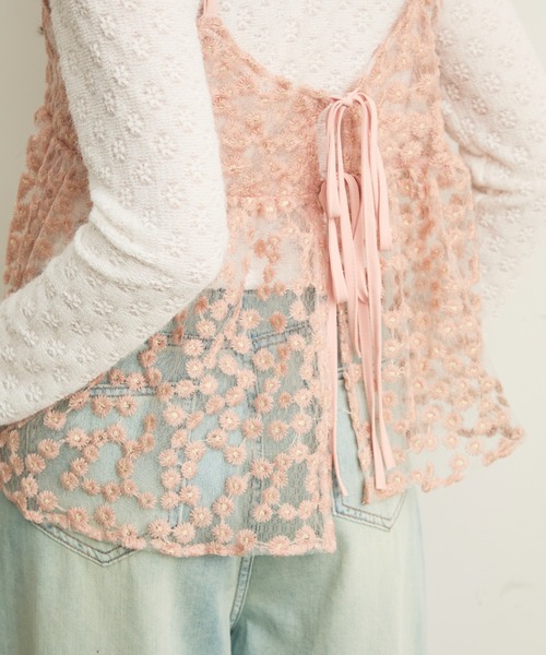 Lunea（ルネア）の「ジャガード花柄シアービスチェ/キャミソール（キャミソール・レディース・アイボリー/ピンク/ライトブルー・FREE）」の9枚目の写真