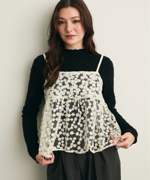 Lunea（ルネア）の「ジャガード花柄シアービスチェ/キャミソール（キャミソール・レディース・アイボリー/ピンク/ライトブルー・FREE）」の6枚目の写真