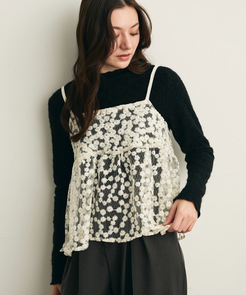 Lunea（ルネア）の「ジャガード花柄シアービスチェ/キャミソール（キャミソール・レディース・アイボリー/ピンク/ライトブルー・FREE）」の7枚目の写真