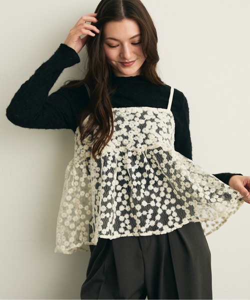 Lunea（ルネア）の「ジャガード花柄シアービスチェ/キャミソール（キャミソール・レディース・アイボリー/ピンク/ライトブルー・FREE）」の8枚目の写真