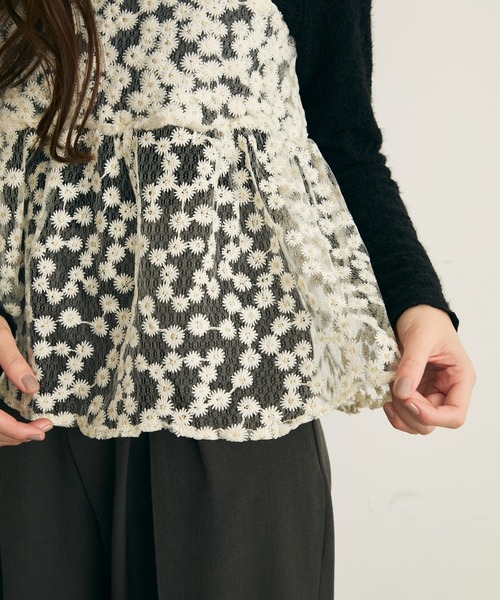 Lunea（ルネア）の「ジャガード花柄シアービスチェ/キャミソール（キャミソール・レディース・アイボリー/ピンク/ライトブルー・FREE）」の4枚目の写真