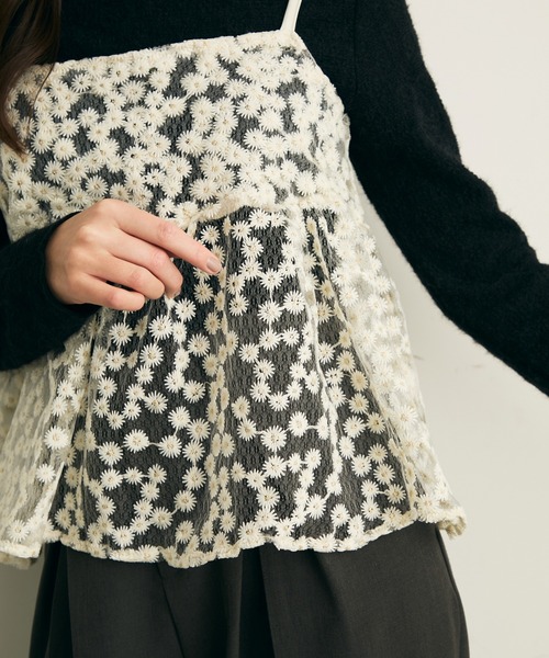 Lunea（ルネア）の「ジャガード花柄シアービスチェ/キャミソール（キャミソール・レディース・アイボリー/ピンク/ライトブルー・FREE）」の5枚目の写真