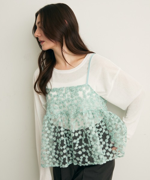 Lunea（ルネア）の「ジャガード花柄シアービスチェ/キャミソール（キャミソール・レディース・アイボリー/ピンク/ライトブルー・FREE）」の17枚目の写真