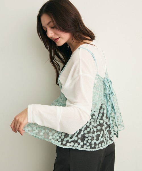 Lunea（ルネア）の「ジャガード花柄シアービスチェ/キャミソール（キャミソール・レディース・アイボリー/ピンク/ライトブルー・FREE）」の19枚目の写真