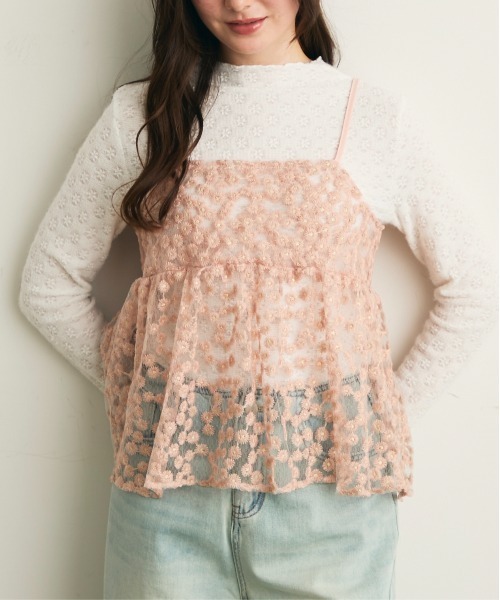 Lunea（ルネア）の「ジャガード花柄シアービスチェ/キャミソール（キャミソール・レディース・アイボリー/ピンク/ライトブルー・FREE）」の11枚目の写真