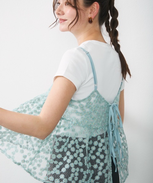 Lunea(ルネア)の「ジャガード花柄シアービスチェ/キャミソール(キャミソール・レディース・アイボリー/ピンク/ライトブルー・FREE)」の14枚目の写真