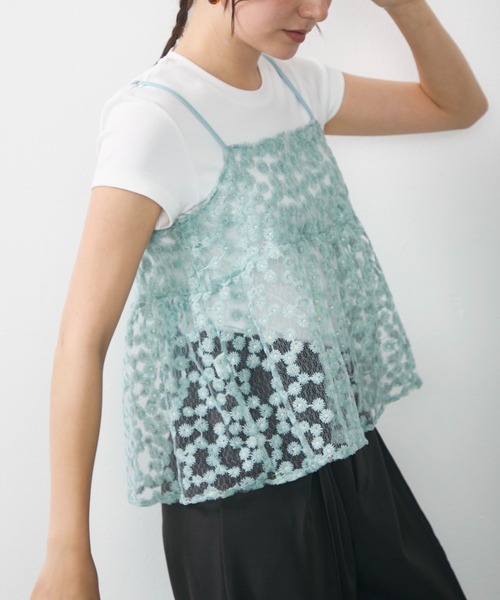 Lunea(ルネア)の「ジャガード花柄シアービスチェ/キャミソール(キャミソール・レディース・アイボリー/ピンク/ライトブルー・FREE)」の12枚目の写真