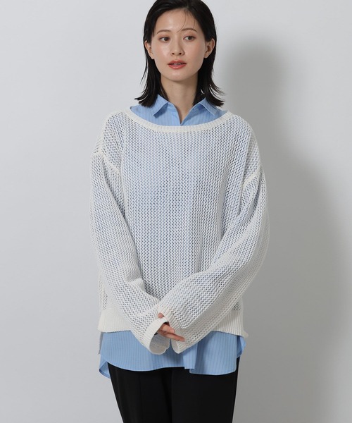 LAKOLE（ラコレ）の「5ゲージ透かし編みボートネックプルオーバー / 643962（ニット/セーター・レディース・レッド/オフホワイト/ベージュ/ブラック・FREE）」の2枚目の写真