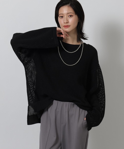 LAKOLE（ラコレ）の「5ゲージ透かし編みボートネックプルオーバー / 643962（ニット/セーター・レディース・レッド/オフホワイト/ベージュ/ブラック・FREE）」の3枚目の写真