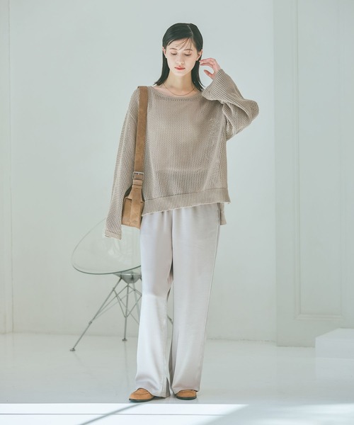 LAKOLE（ラコレ）の「5ゲージ透かし編みボートネックプルオーバー / 643962（ニット/セーター・レディース・レッド/オフホワイト/ベージュ/ブラック・FREE）」の6枚目の写真