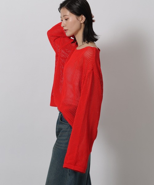 LAKOLE（ラコレ）の「5ゲージ透かし編みボートネックプルオーバー / 643962（ニット/セーター・レディース・レッド/オフホワイト/ベージュ/ブラック・FREE）」の19枚目の写真