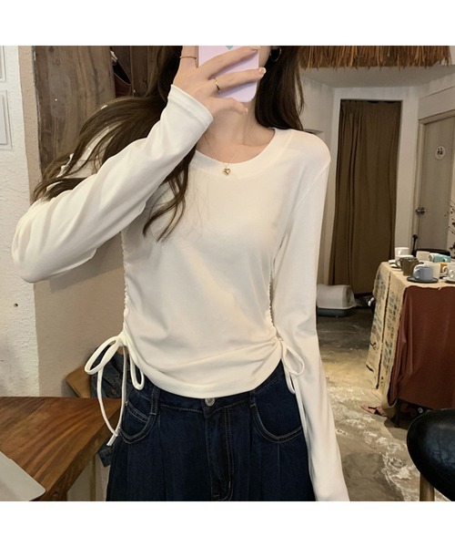 Bling Leads（ブリングリーズ）の「【Bls】 【ZL】【Bling Leads】ドローストリング ロンTEE（Tシャツ/カットソー・レディース・ホワイト/ブラック・FREE）」の2枚目の写真