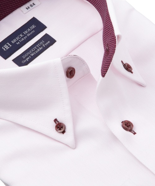 TOKYO SHIRTS（トウキョウシャツ）の「形態安定ノンアイロン ボタンダウン 長袖ビジネスワイシャツ（ビジネスシャツ・メンズ・ピンク・首回り37cm-裄丈80cm/首回り37cm-裄丈84cm/首回り39cm-裄丈80cm/首回り39cm-裄丈84cm/首回り41cm-裄丈82cm/首回り41cm-裄丈86cm/首回り42cm-裄丈82cm/首回り42cm-裄丈86cm/首回り43cm-裄丈82cm/首回り43cm-裄丈86cm）」の2枚目の写真