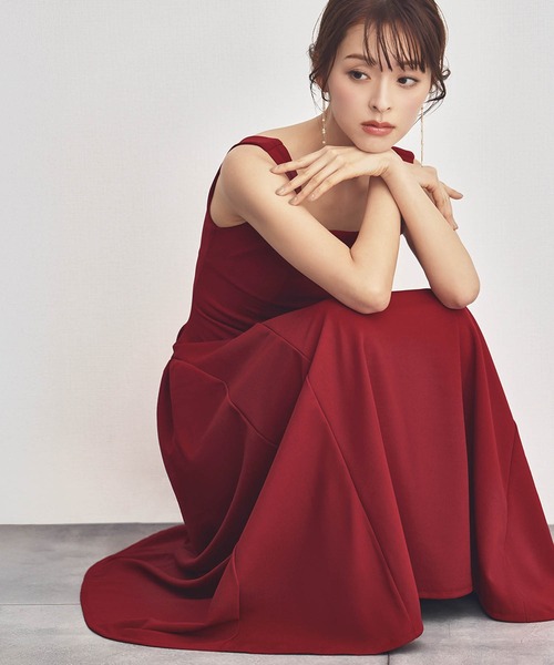LOWO(ロワ)の「スクエアネックノースリーブロングドレス パーティードレス 発表会 演奏会 お呼ばれ(ドレス・レディース・ホワイト/ボルドー/ブラック・L/M/2L/S)」の1枚目の写真