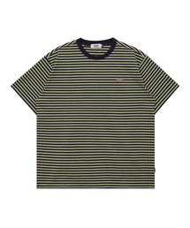 HOODHOOD（フッドフッド）の「ロゴストライプ半袖Tシャツネイビー（Tシャツ/カットソー）」