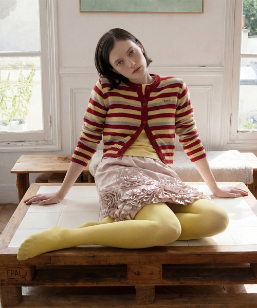SINOON(シヌーン)の「Stripe Crop Cardigan (Red)(カーディガン/ボレロ・レディース・レッド・FREE)」の1枚目の写真
