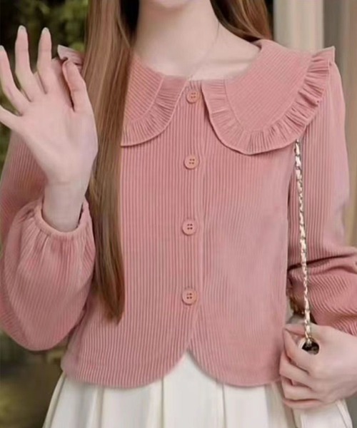 mielu(ミエル)の「ラウンドカラーショートシャツ(シャツ/ブラウス・レディース・ピンク/グレー/ブラック・LARGE/MEDIUM)」の4枚目の写真
