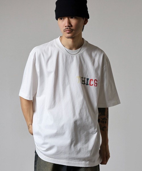 FUNALIVE(ファンアライブ)の「ABETTOR グラインダー加工手書き風「THICS」ロゴSS/T ※数量限定 半袖(Tシャツ/カットソー・メンズ・ホワイト/ブラック・M/L)」の4枚目の写真