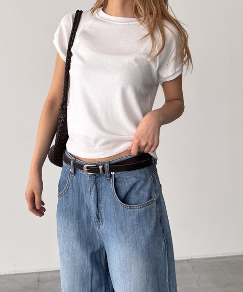 CANAL JEAN(キャナルジーン)の「HARING ラグランコンパクトTシャツ(Tシャツ/カットソー・レディース・スミクロ/ホワイト/アッシュ・ONE SIZE)」の1枚目の写真