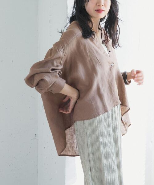 URBAN RESEARCH DOORS（アーバンリサーチドアーズ）の「リネンカーブスリーブブラウス（シャツ/ブラウス・レディース・モカ/イエロー/オフホワイト・FREE）」の2枚目の写真