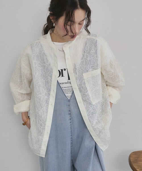 hunch(ハンチ)の「シアー刺繍シャツ(シャツ/ブラウス・レディース・ブラック/アイボリー・FREE)」の5枚目の写真