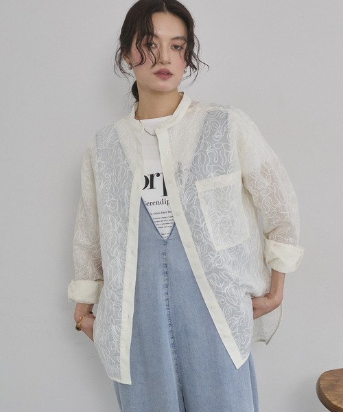 hunch(ハンチ)の「シアー刺繍シャツ(シャツ/ブラウス・レディース・ブラック/アイボリー・FREE)」の6枚目の写真