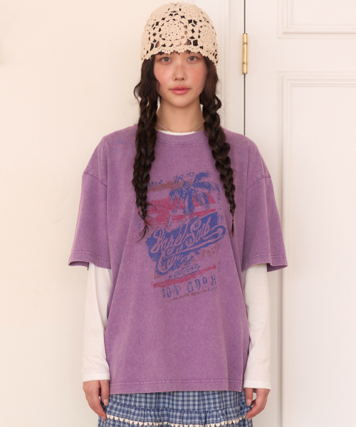 NAKED SURF CLUB(ネイキッドサーフクラブ)の「ヴィンテージパームツリーオーバーサイズTシャツ (パープル)(Tシャツ/カットソー・レディース・その他・FREE)」の1枚目の写真