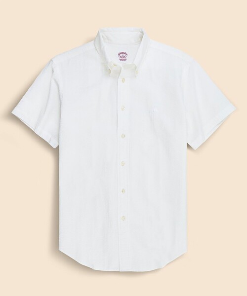 BROOKS BROTHERS(ブルックスブラザーズ)の「◆オンラインストア限定◆ コットン ビッグGFロゴ シアサッカー ショートスリーブ カジュアルシャツ Traditional Fit(シャツ/ブラウス・メンズ・ホワイト/ベージュ・LARGE/MEDIUM/SMALL)」の3枚目の写真