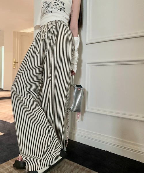 shyam inspiration(シャムインスピレーション)の「サッカー地ストライプイージーパンツ(その他パンツ・レディース・ブラック/ブラウン・L/M)」の5枚目の写真