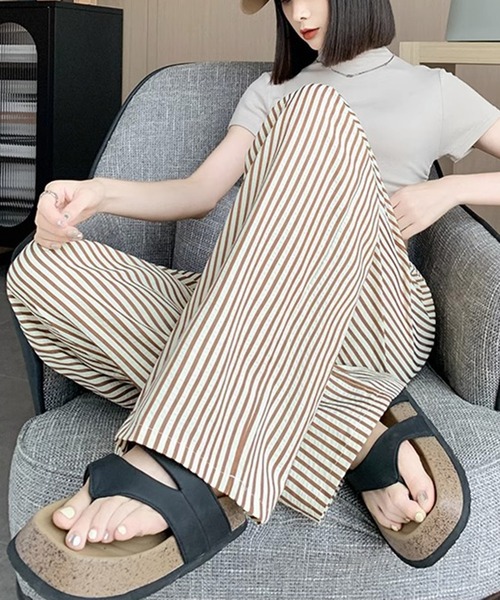 shyam inspiration(シャムインスピレーション)の「サッカー地ストライプイージーパンツ(その他パンツ・レディース・ブラック/ブラウン・L/M)」の18枚目の写真