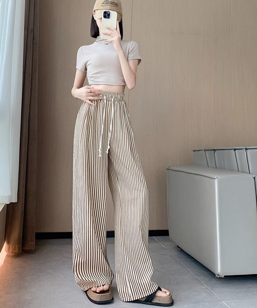 shyam inspiration(シャムインスピレーション)の「サッカー地ストライプイージーパンツ(その他パンツ・レディース・ブラック/ブラウン・L/M)」の17枚目の写真