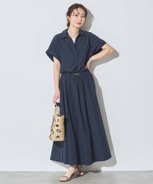 Gready Brilliant（グレディブリリアン）の「コットン混ドロストシャツワンピ（ワンピース・レディース・キャメル/ネイビー・36/38）」の3枚目の写真