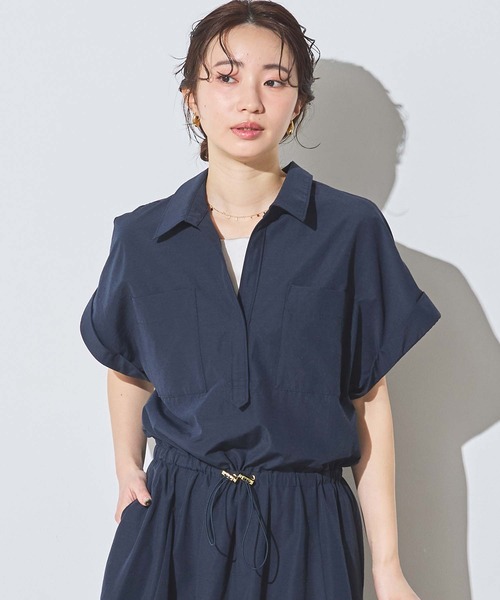 Gready Brilliant（グレディブリリアン）の「コットン混ドロストシャツワンピ（ワンピース・レディース・キャメル/ネイビー・36/38）」の7枚目の写真