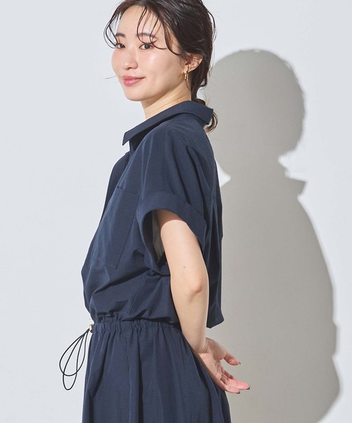 Gready Brilliant（グレディブリリアン）の「コットン混ドロストシャツワンピ（ワンピース・レディース・キャメル/ネイビー・36/38）」の8枚目の写真