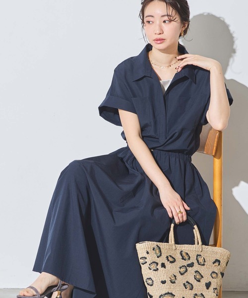 Gready Brilliant（グレディブリリアン）の「コットン混ドロストシャツワンピ（ワンピース・レディース・キャメル/ネイビー・36/38）」の14枚目の写真