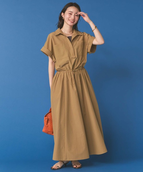Gready Brilliant（グレディブリリアン）の「コットン混ドロストシャツワンピ（ワンピース・レディース・キャメル/ネイビー・36/38）」の15枚目の写真