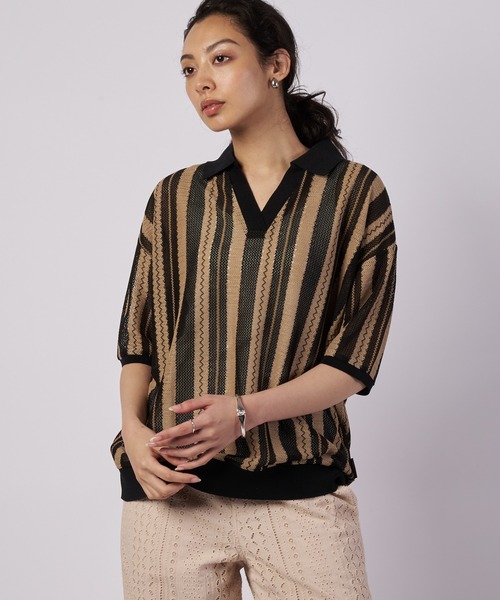 Eddie Bauer（エディーバウアー）の「オープン ジョニー Tシャツ（ポロシャツ・レディース・オフホワイト/ライトブルー/ベージュ・S/M/L）」の2枚目の写真