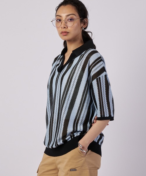 Eddie Bauer（エディーバウアー）の「オープン ジョニー Tシャツ（ポロシャツ・レディース・オフホワイト/ライトブルー/ベージュ・S/M/L）」の3枚目の写真