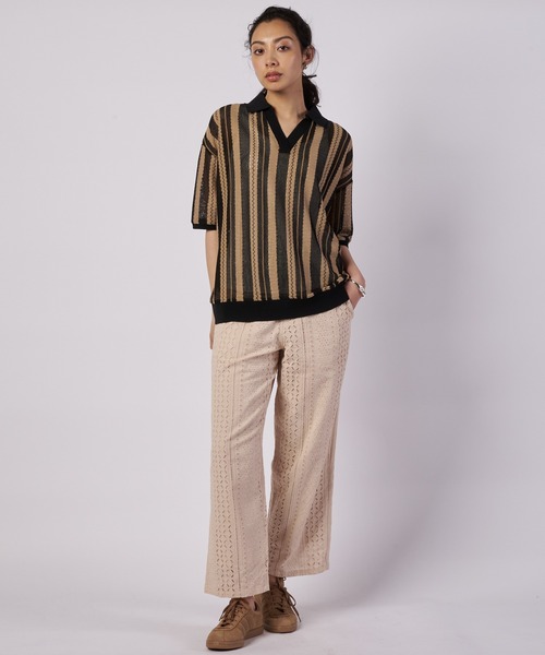 Eddie Bauer（エディーバウアー）の「オープン ジョニー Tシャツ（ポロシャツ・レディース・オフホワイト/ライトブルー/ベージュ・S/M/L）」の6枚目の写真