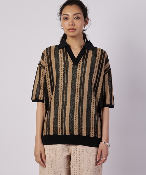 Eddie Bauer（エディーバウアー）の「オープン ジョニー Tシャツ（ポロシャツ・レディース・オフホワイト/ライトブルー/ベージュ・S/M/L）」の10枚目の写真