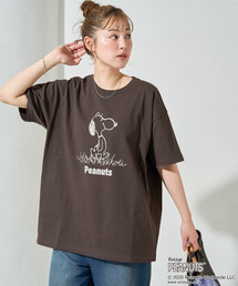 限定展開 別注/PEANUTS/ピーナッツ 前後1コマプリント半袖Tシャツ