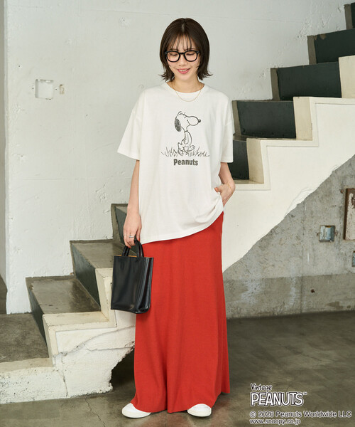 FREAK'S STORE(フリークスストア)の「限定展開 別注/PEANUTS/ピーナッツ 前後1コマプリント半袖Tシャツ(Tシャツ/カットソー・レディース・ナチュラル/グレー/ブラック/オフホワイト/ピンク/ブラウン・フリ-)」の10枚目の写真