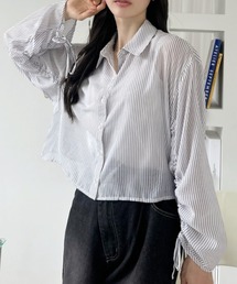ストライプ ロングスリーブ ショート丈 シャツ
