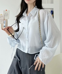 ストライプ ロングスリーブ ショート丈 シャツ