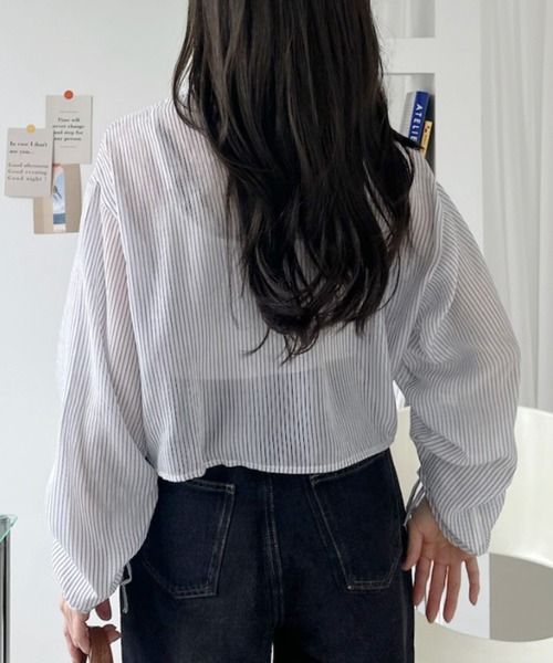 Ada.（エイダ）の「ストライプ ロングスリーブ ショート丈 シャツ（シャツ/ブラウス・レディース・ピンク/サックスブルー/ネイビー・FREE）」の7枚目の写真